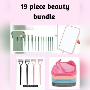Custom 19 Pc Beauty Bundle Makeup Brushes Mirror Lash Comb Remover Pads Set New